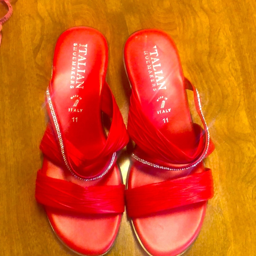Beautiful Rhinestone Red Leather Women’s Shoes Made in Italy Size 11
